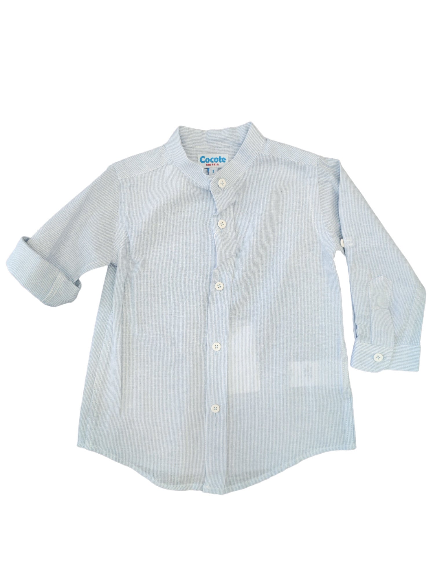 Camicia In Misto Lino Manica Lunga Celeste Bianca Bambino COCOTE 41151 - COCOTE - LuxuryKids