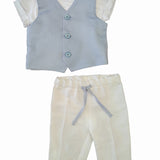 Completo Con Pantalone Shirt E Panciotto Bianco Celeste Neonato ISABEL 2303 - ISABEL - LuxuryKids