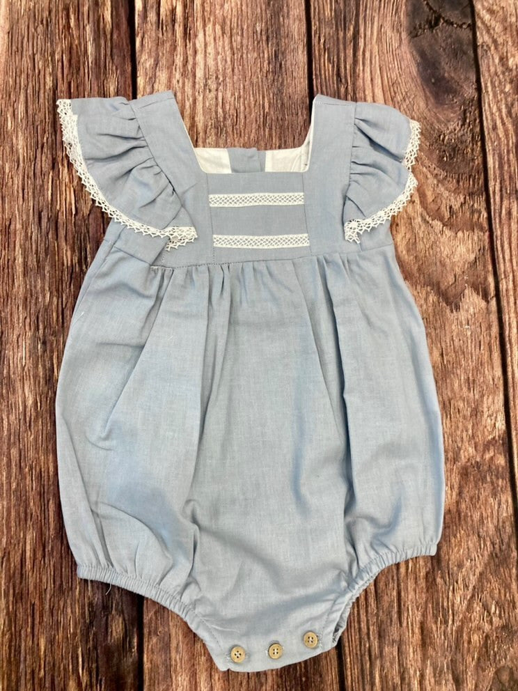 Pagliaccetto Intero Bambina Azzurro Misto Lino BABIDU 30480 - BABIDU - LuxuryKids