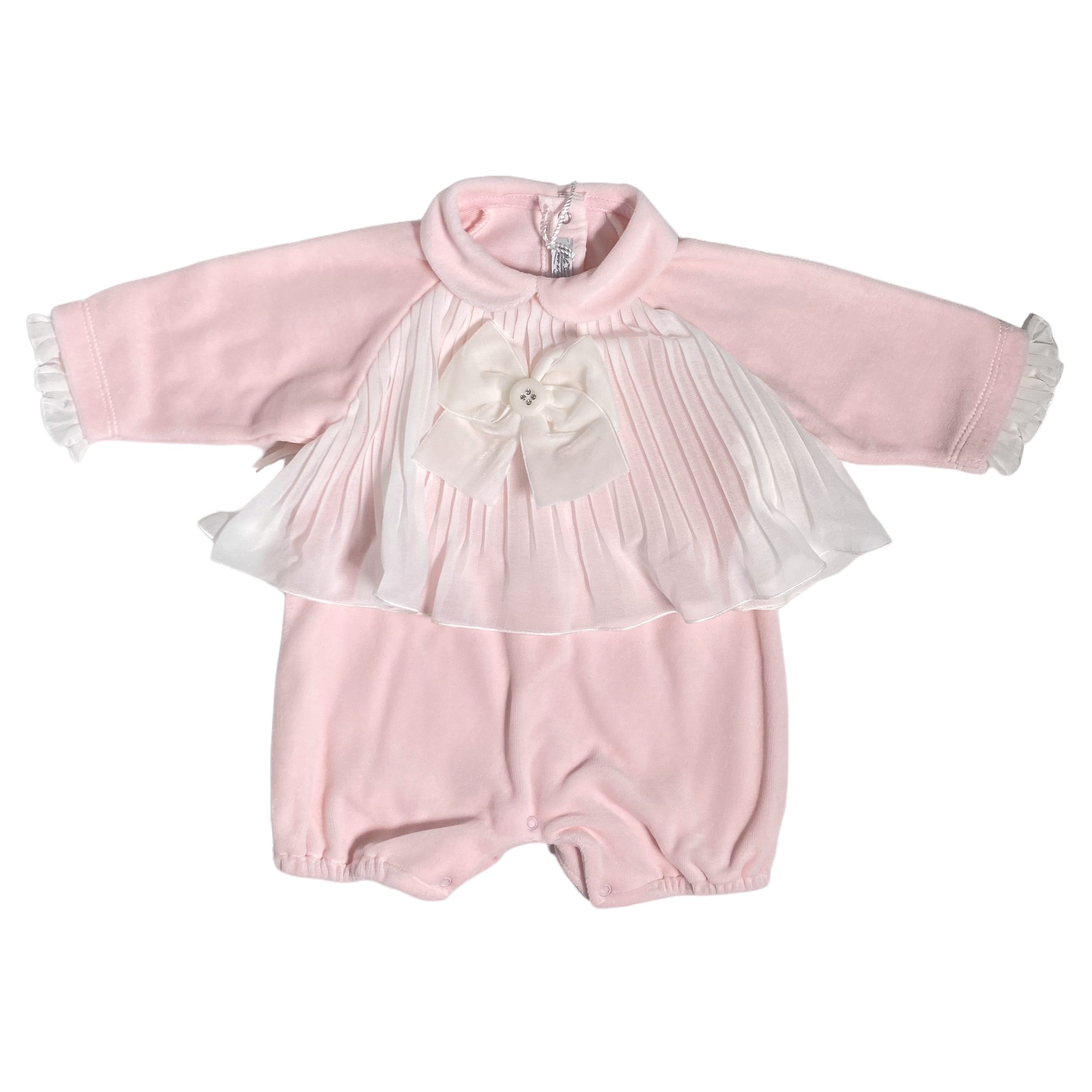 Pagliaccetto In Ciniglia Rosa Con Plisse' Neonata LA SARTORIA DEI PICCOLI LP205 - LA SARTORIA DEI PICCOLI - LuxuryKids