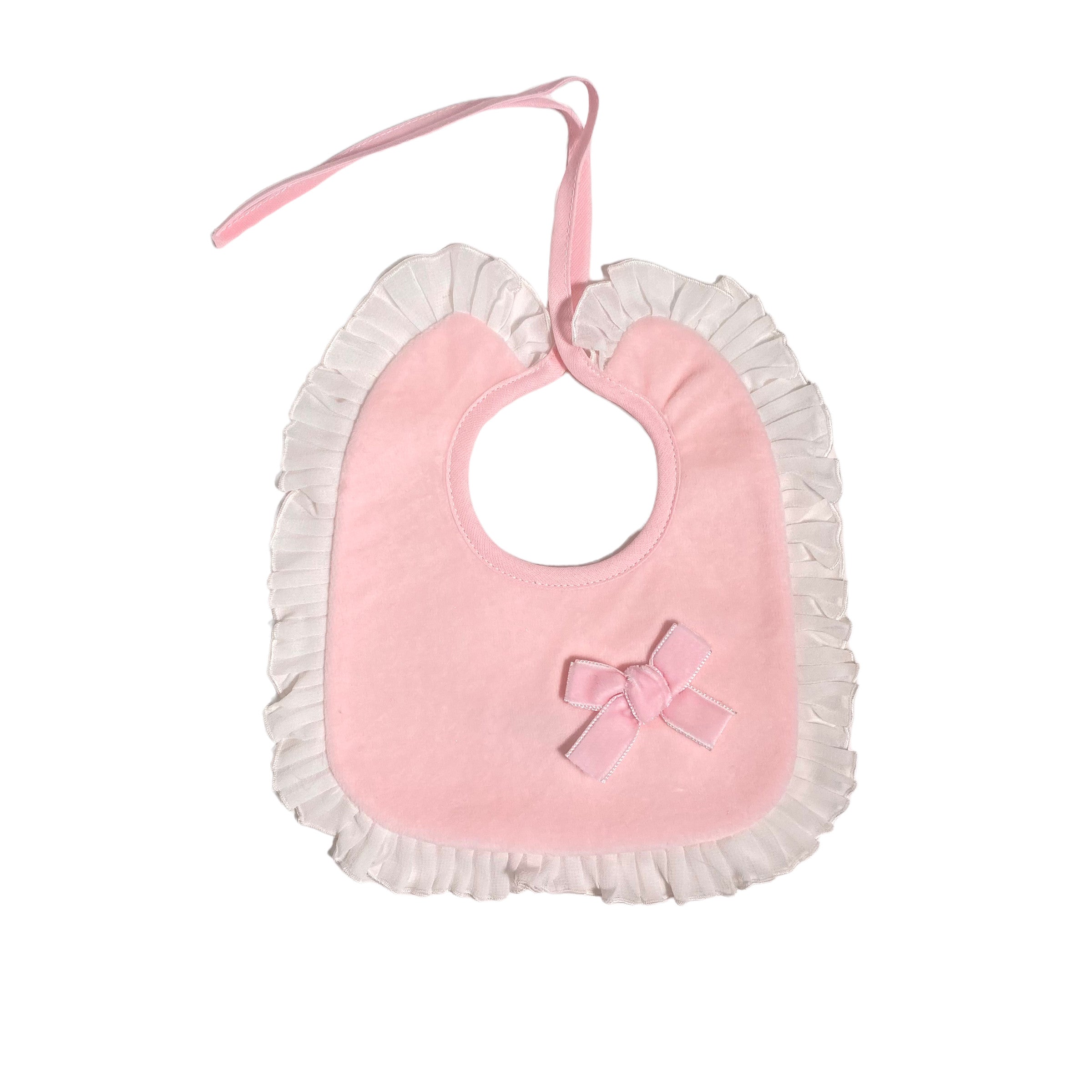Bavetta In Ciniglia Rosa Con Fiocco Neonata LA SARTORIA DEI PICCOLI LB205 - LA SARTORIA DEI PICCOLI - LuxuryKids