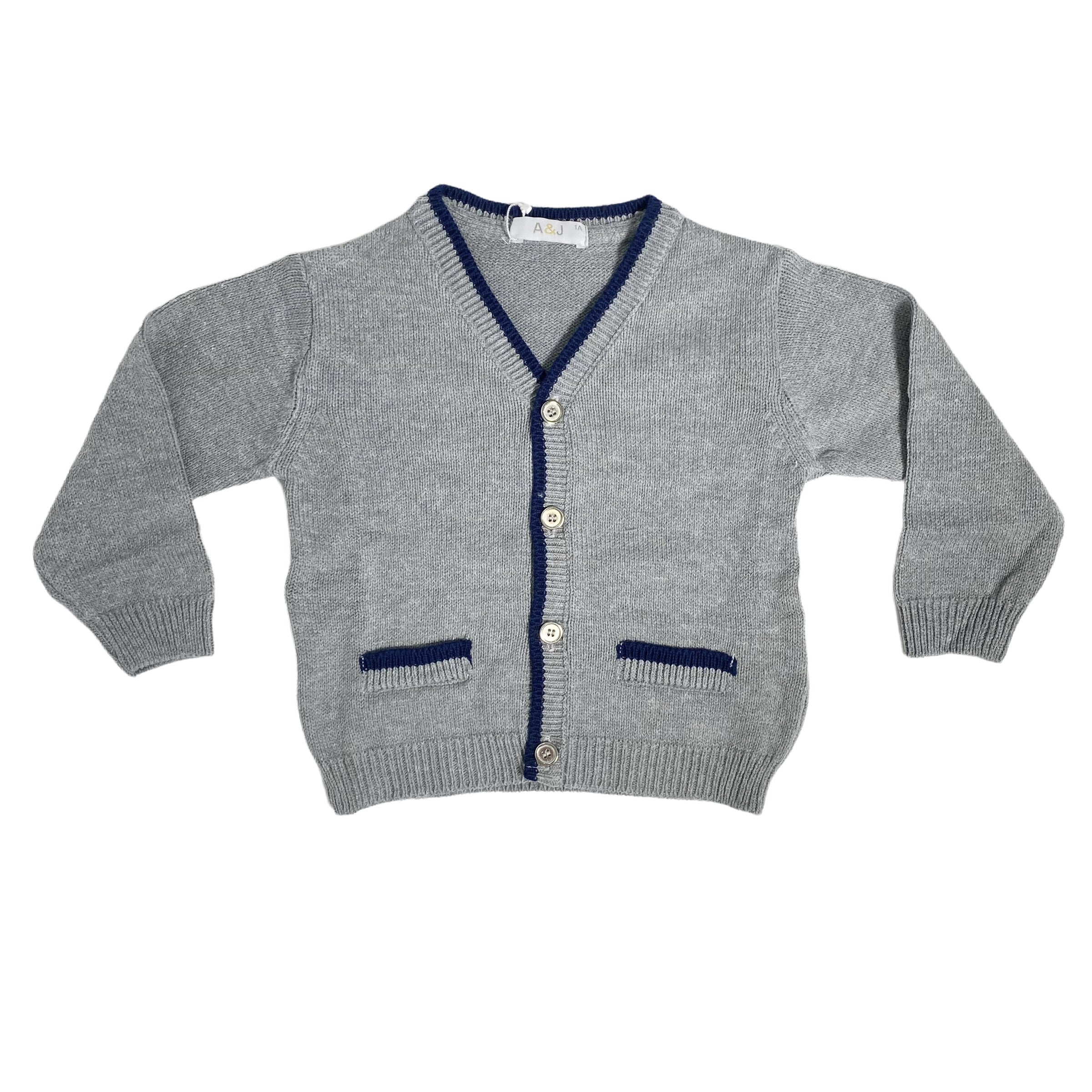 Cardigan In Caldo Cotone Grigio Neonato A&J 538 - A&J - LuxuryKids