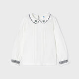 Blusa Manica Lunga Con Ricamo E Collo Tondo Ricamato Bambina MAYORAL 4190 - MAYORAL - LuxuryKids