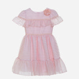 Abito In Organza A Righe Mezza Manica Rosa Bambina PATACHOU 3633527
