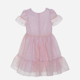 Abito In Organza A Righe Mezza Manica Rosa Bambina PATACHOU 3633527