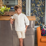 Completo Bermuda e Camicia In Misto Lino Beige Bambino YOEDU 1215