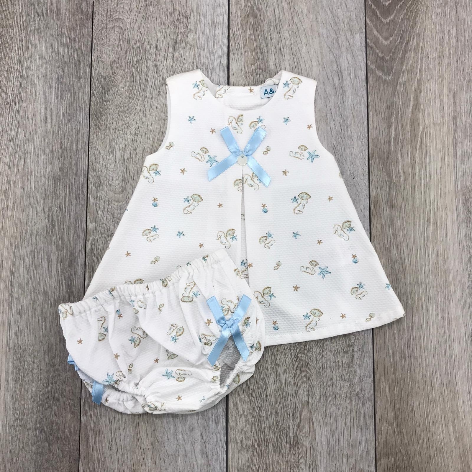 Abitino Con Culotte tessuto Con Stampa Marina Neonata Bianco A&J 230 - A&J - LuxuryKids