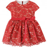 Abito bambolina elegante in pizzo rosso chic cerimonia neonata Bufi B10707A - BUFI - LuxuryKids