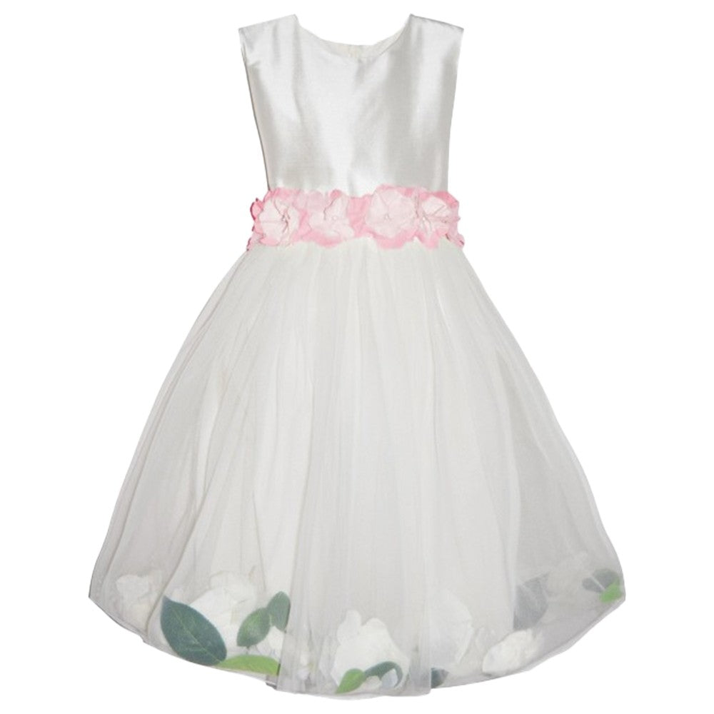 Abito Bianco Bambina Cerimonia Comunione Elegante Fiori Rosa Lesy 660 - LESY - LuxuryKids