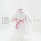 Abito Con Corpetto In Lana Bianco E Gonna In Tulle Con Fascia Rosa Neonata LA SARTORIA DEI PICCOLI L162 - LA SARTORIA DEI PICCOLI - LuxuryKids