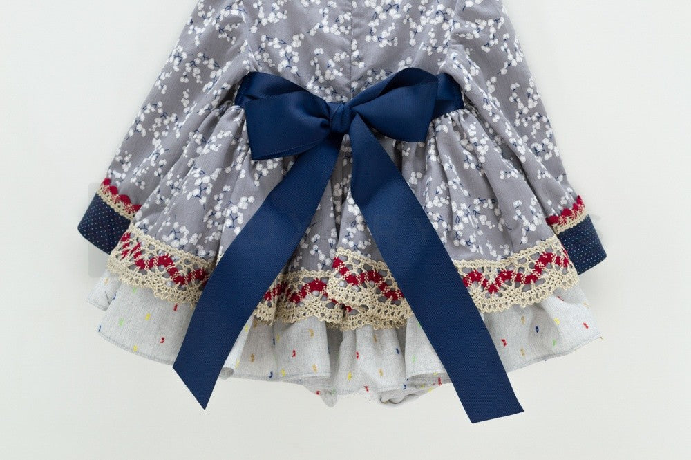 Abito Con Culotte Elegante In Caldo Cotone Grigio A Fiori Neonata Mimosa VALENCIA - MIMOSA - LuxuryKids