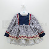 Abito Con Culotte Elegante In Caldo Cotone Grigio A Fiori Neonata Mimosa VALENCIA - MIMOSA - LuxuryKids