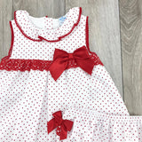 Abito Con Culotte In Piquet Bianco A Pois Rosso Neonata Sardon AB39 - SARDON - LuxuryKids