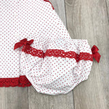 Abito Con Culotte In Piquet Bianco A Pois Rosso Neonata Sardon AB39 - SARDON - LuxuryKids