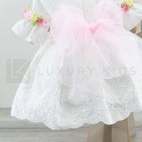 Abito Con Manichetta Coerta In Cotone Ricamato Bianco Neonata Bufi B487A - BUFI - LuxuryKids