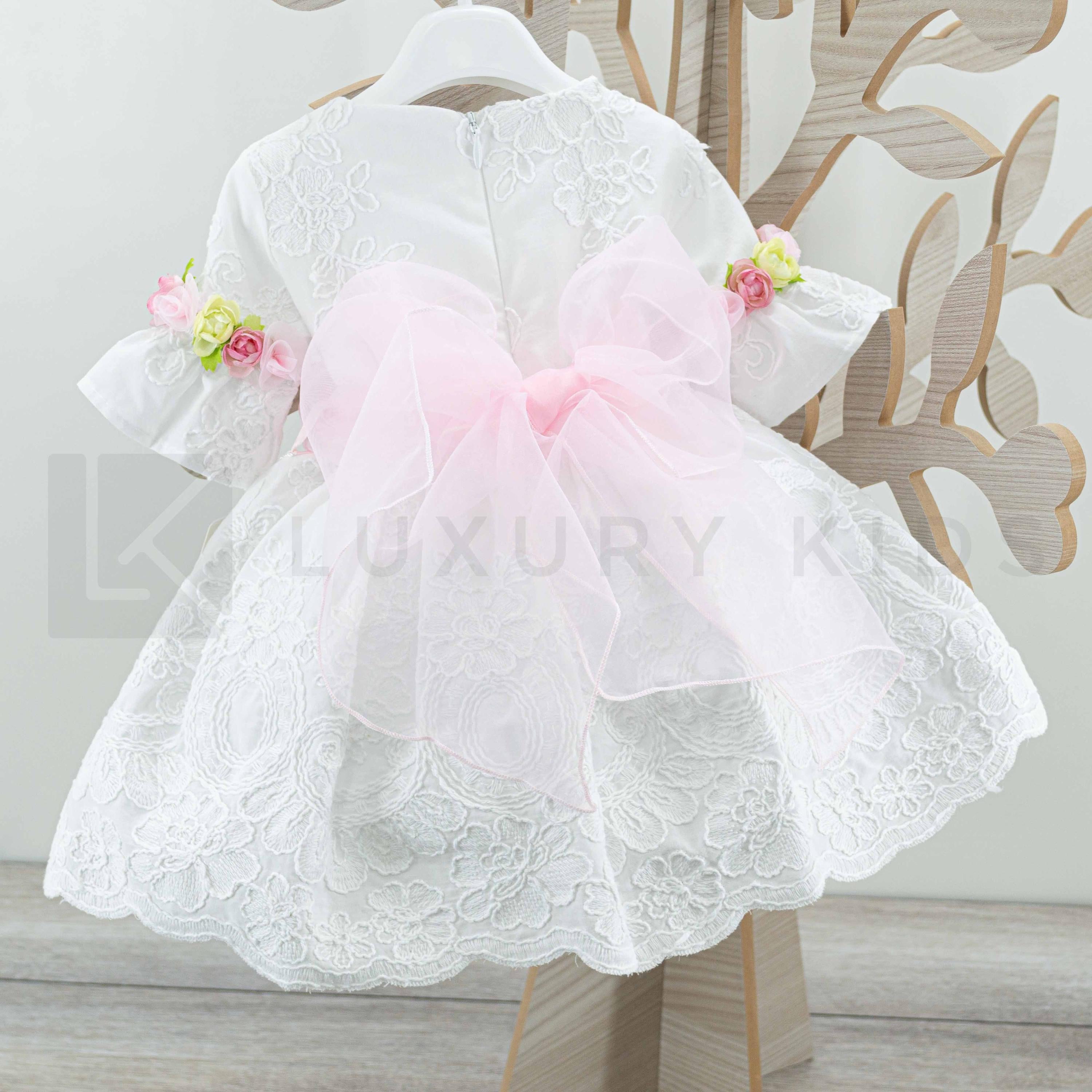 Abito Con Manichetta Coerta In Cotone Ricamato Bianco Neonata Bufi B487A - BUFI - LuxuryKids