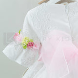 Abito Con Manichetta Coerta In Cotone Ricamato Bianco Neonata Bufi B487A - BUFI - LuxuryKids