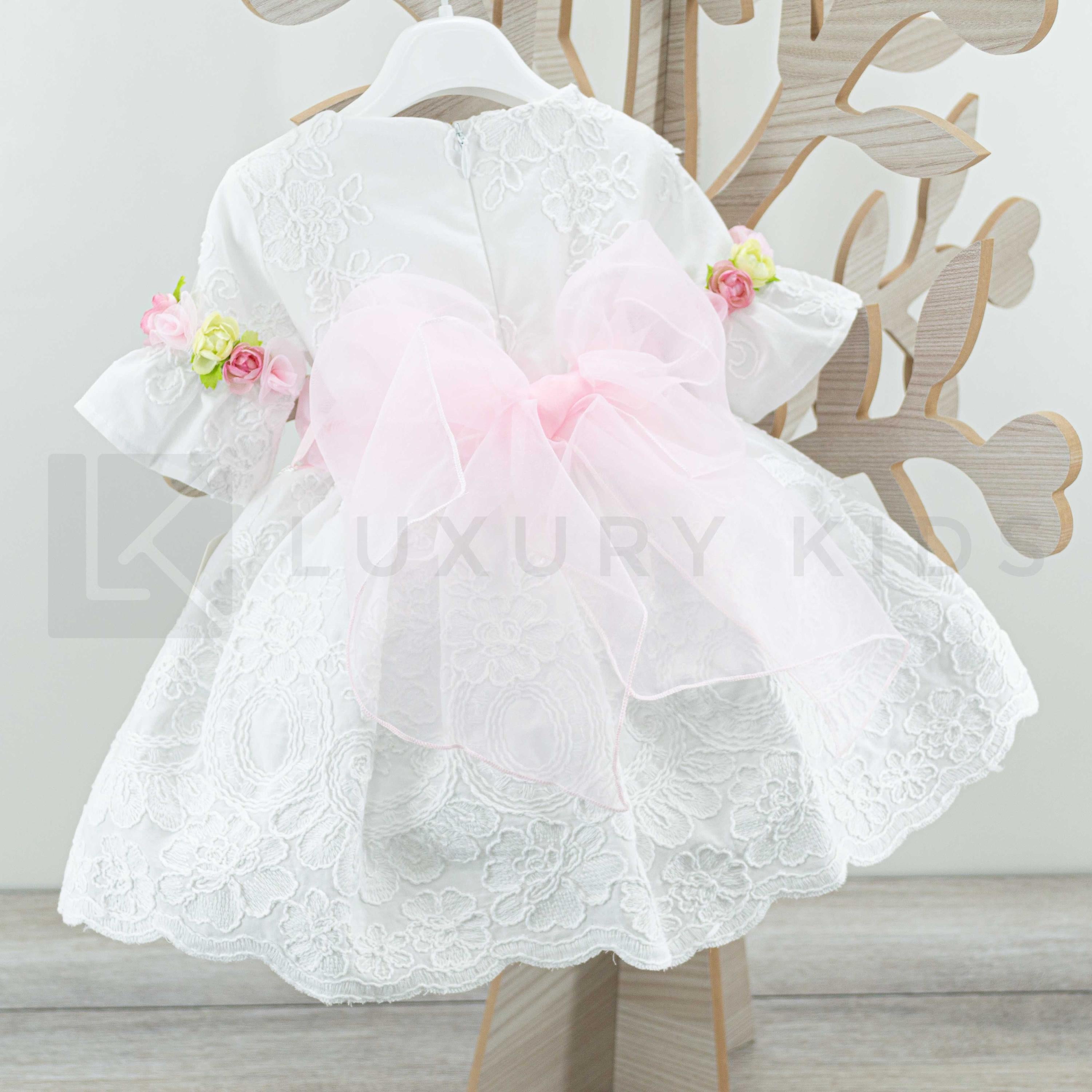 Abito Con Manichetta Coerta In Cotone Ricamato Bianco Neonata Bufi B487A - BUFI - LuxuryKids