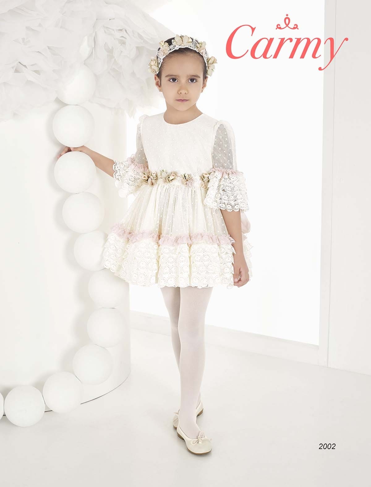 Abito Con Manichetta Elegante In Tulle  E Pizzo Neonata Carmy 2002 - CARMY - LuxuryKids