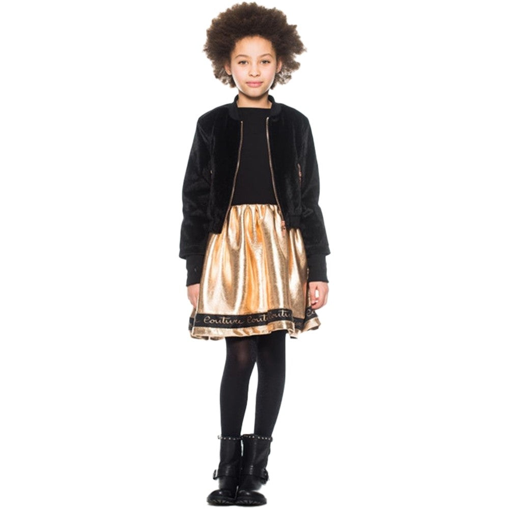Abito con Zip Davanti Linea Couture Nero-Oro Bambina Fun&Fun FNJDR9702 - FUN&FUN - LuxuryKids