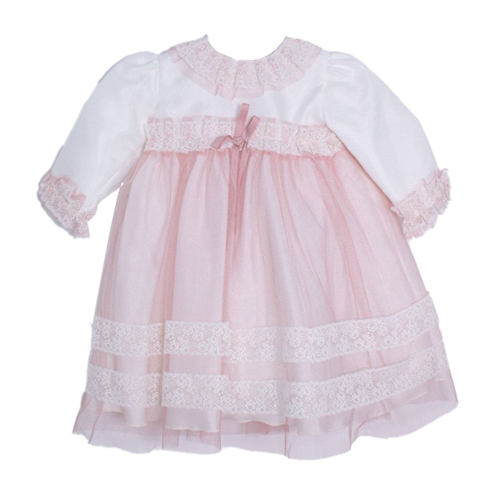 Abito Elegante Cerimonia Battesimo Panna-Rosa Neonata 5594 Ponto Per Ponto - PONTO POR PONTO - LuxuryKids