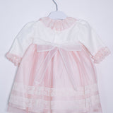 Abito Elegante Cerimonia Battesimo Panna-Rosa Neonata 5594 Ponto Per Ponto - PONTO POR PONTO - LuxuryKids