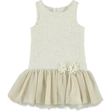 Abito Elegante Damascato Bambina Bianco-Oro Sarabanda  N421 - SARABANDA - LuxuryKids