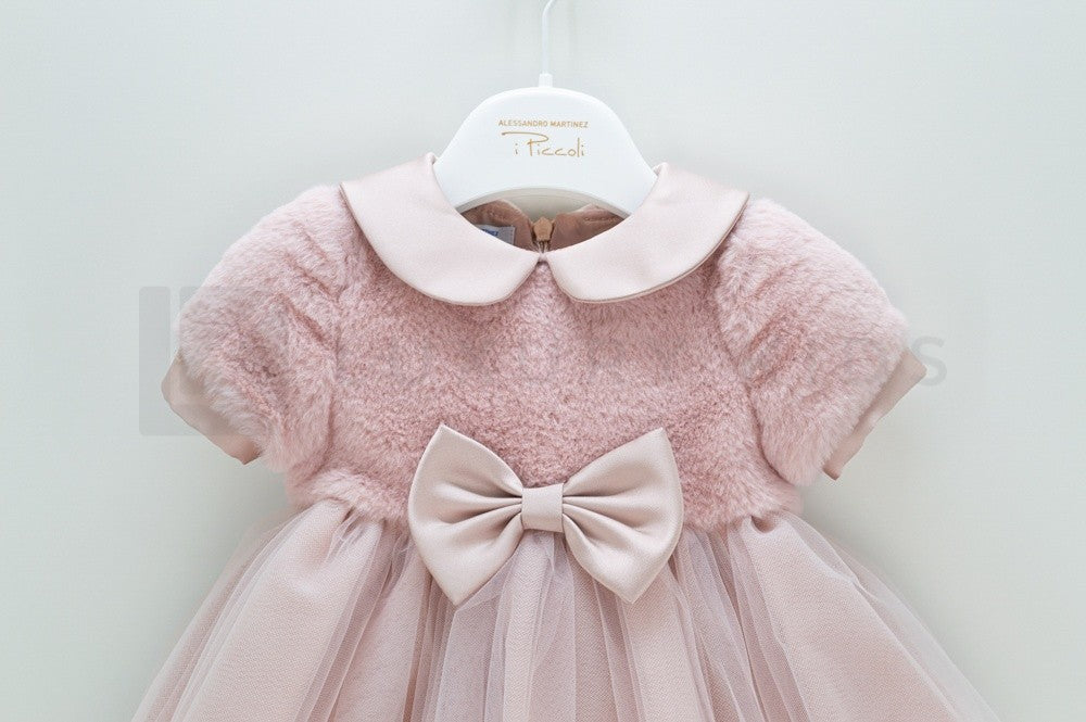 Abito elegante ecoPellicciotto Neonata Rosa Antico Martinez 1110 - ALESSANDRO MARTINEZ - LuxuryKids