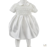 Abito Elegante in Ecopelliccia e Raso Neonata Bianco Creazioni Luana 794 - CREAZIONI LUANA - LuxuryKids