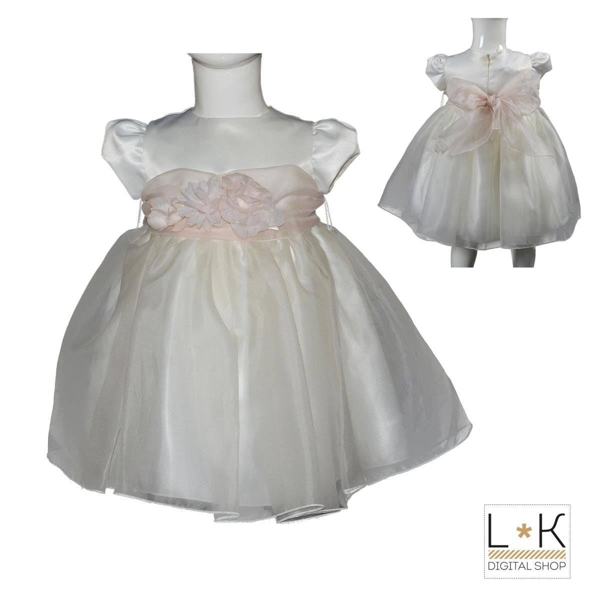 Abito Elegante in Taffeta' Panna-Rosa Neonata Caf 383 - CAF - LuxuryKids