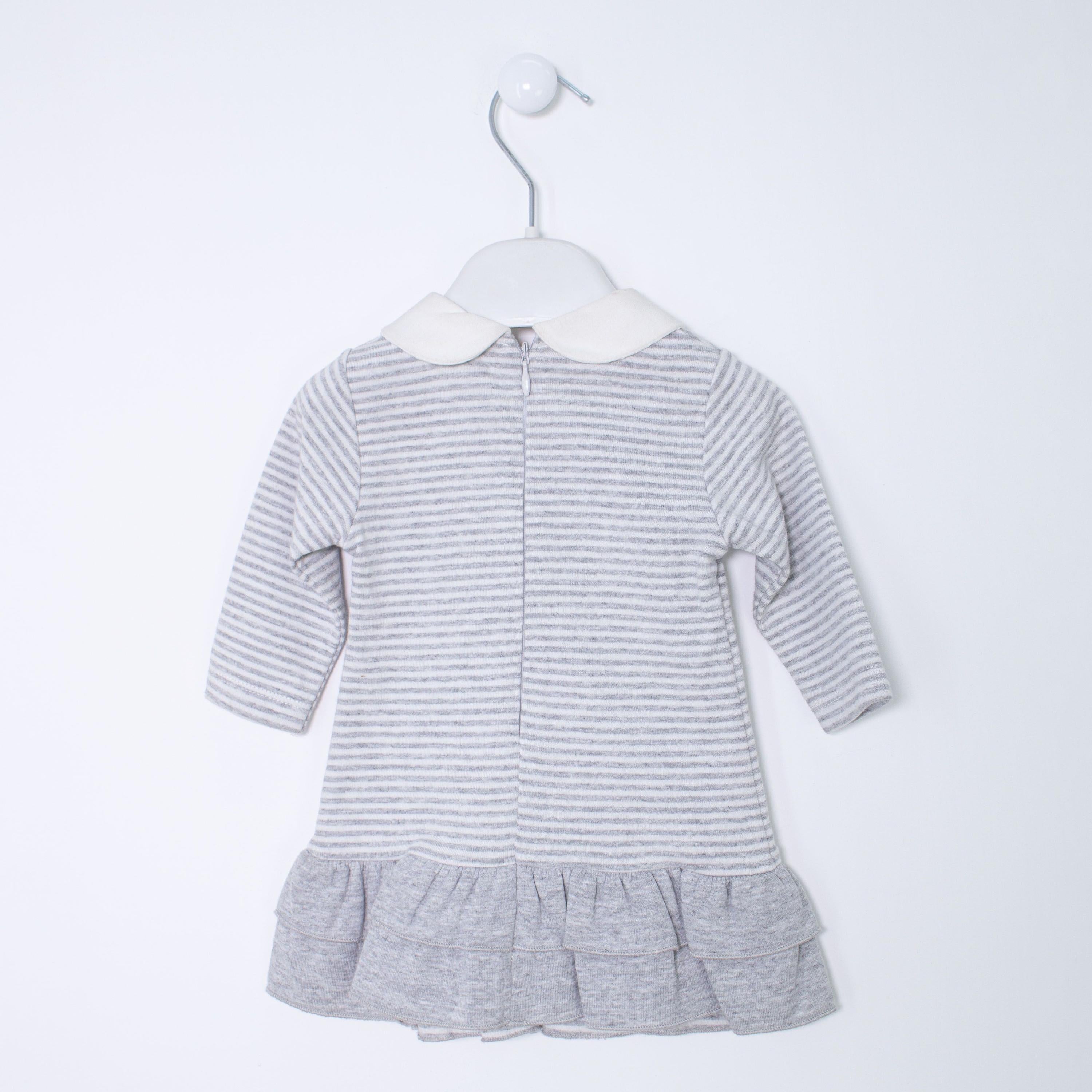 Abito in Caldo Cotone a Righe Grigio Neonata Sarabanda I1586 - NINNAOH - LuxuryKids