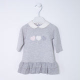 Abito in Caldo Cotone a Righe Grigio Neonata Sarabanda I1586 - NINNAOH - LuxuryKids