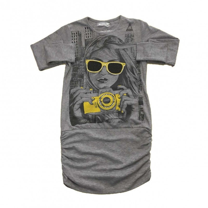 Abito in Caldo Cotone Grigio con Stampa Bambina Fun&Fun FUNJDR0095 - FUN&FUN - LuxuryKids