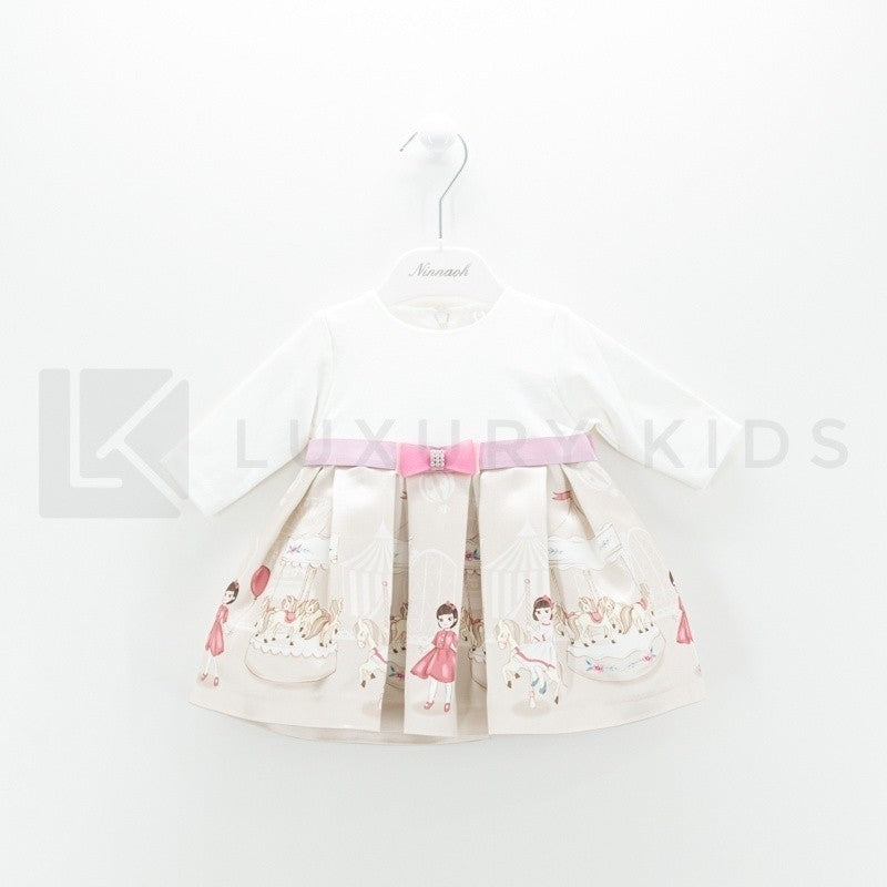 Abito In Caldo Cotone Tema Carillon Panna Neonata Ninnaoh I19112 - NINNAOH - LuxuryKids