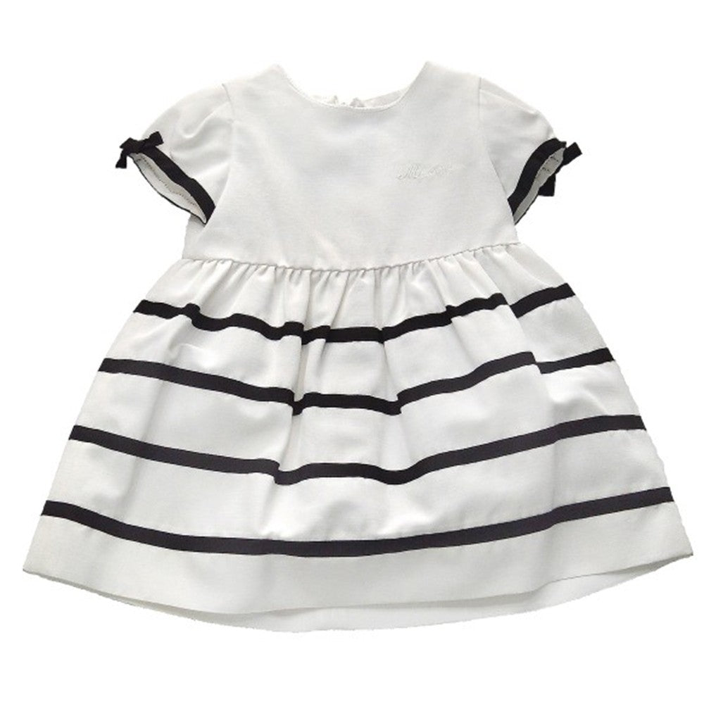 Abito in Cotone a Righe a Bambolina Elegante Neonata Bianco Moschino MDVB49 - MOSCHINO - LuxuryKids