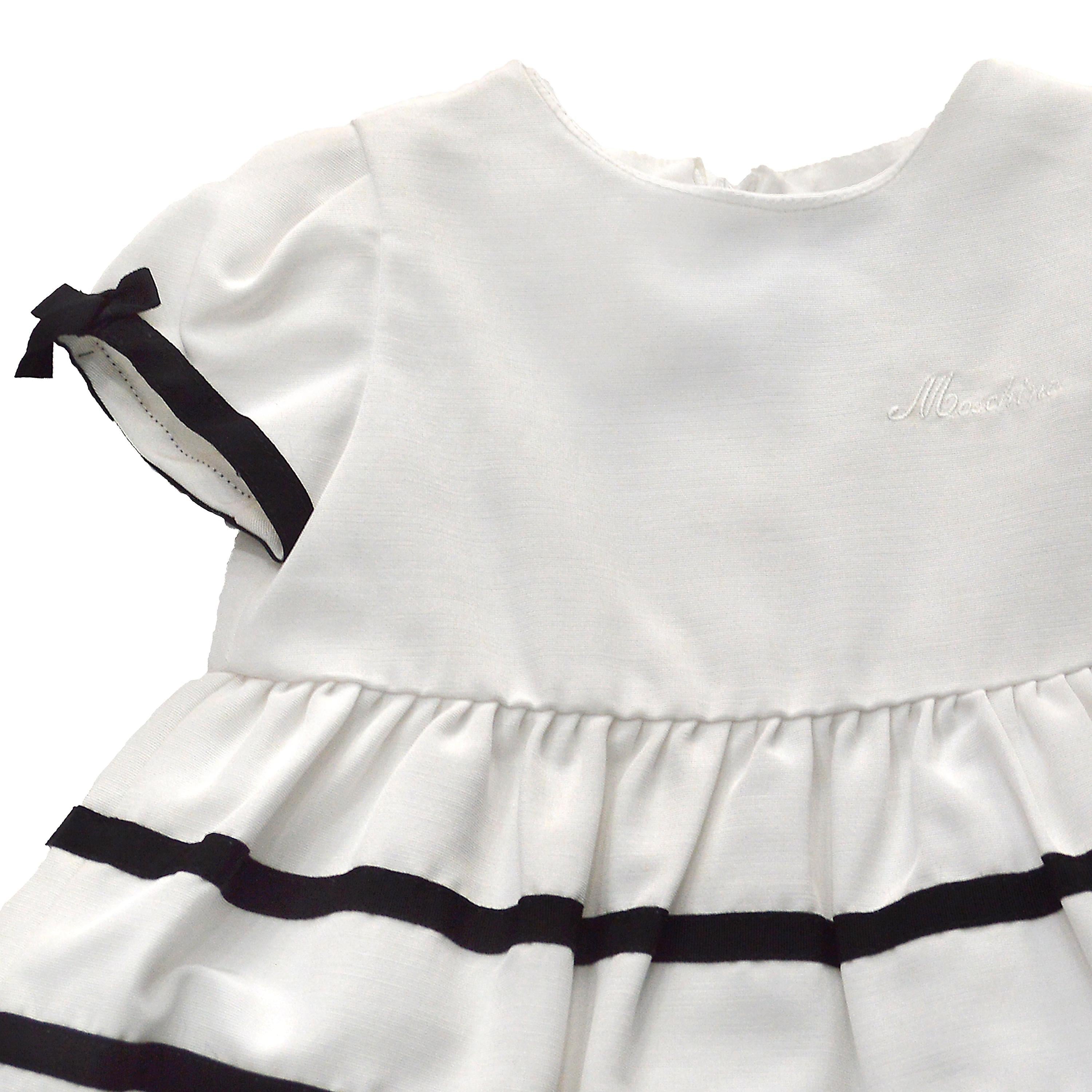 Abito in Cotone a Righe a Bambolina Elegante Neonata Bianco Moschino MDVB49 - MOSCHINO - LuxuryKids