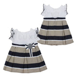 Abito In Cotone Mezza Manica Bianco Con Gonna a Righe Bambina Dr Kid DK354 - DR.KID - LuxuryKids