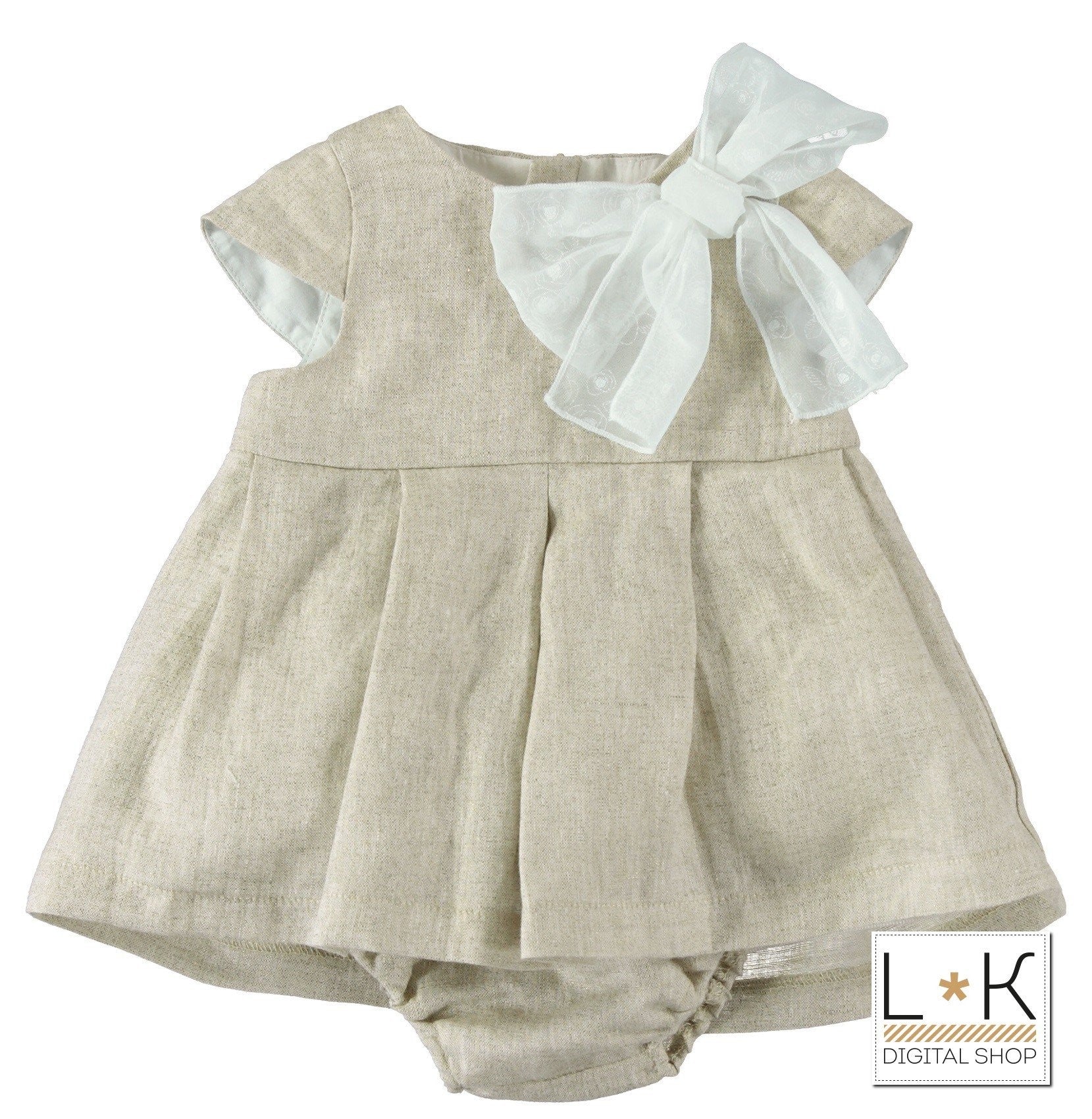 Abito In Lino Con Culotte Neonata Minibanda U749 - MINIBANDA - LuxuryKids