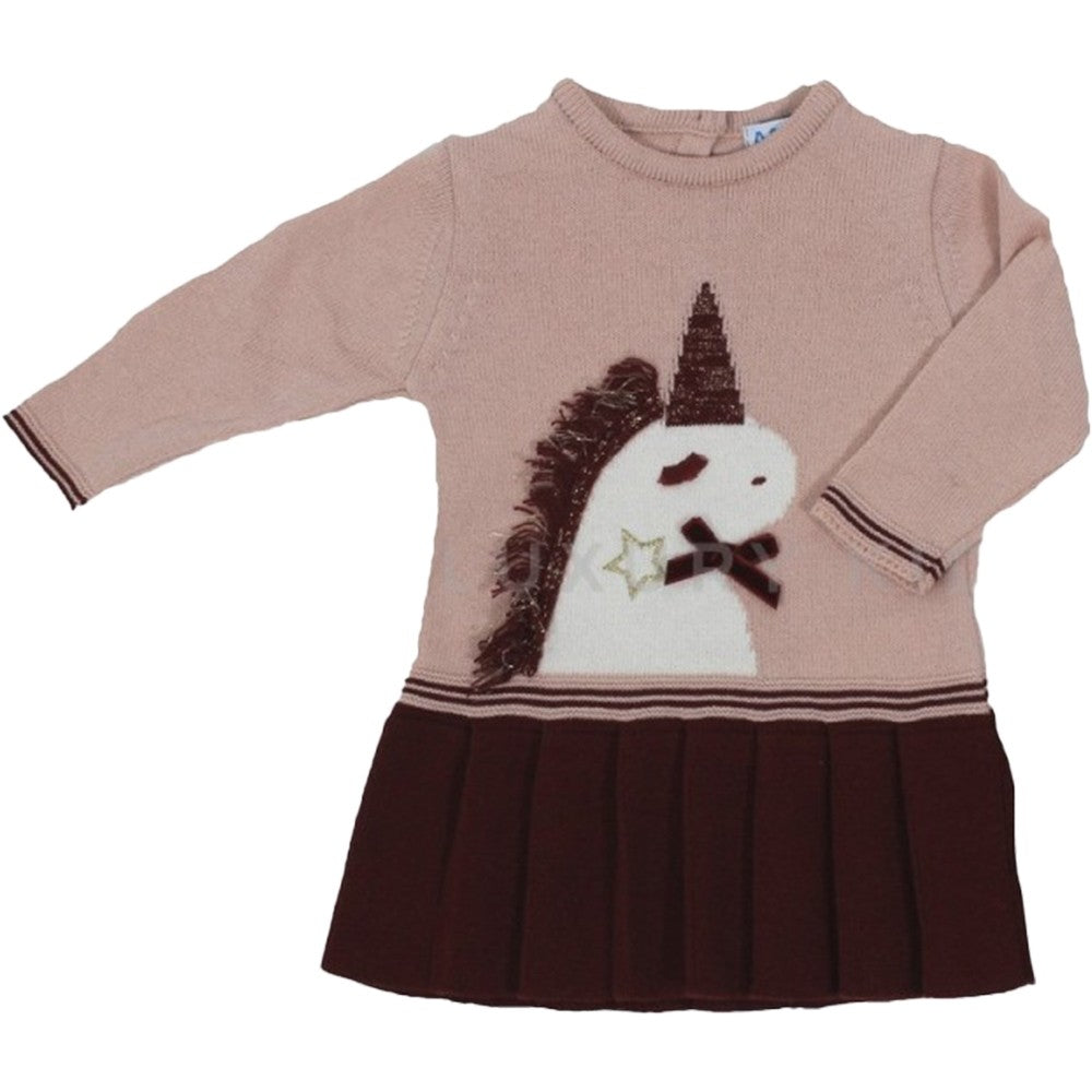 Abito In Misto Lana Rosa E Bordeaux Neonata A&J 530 - A&J - LuxuryKids