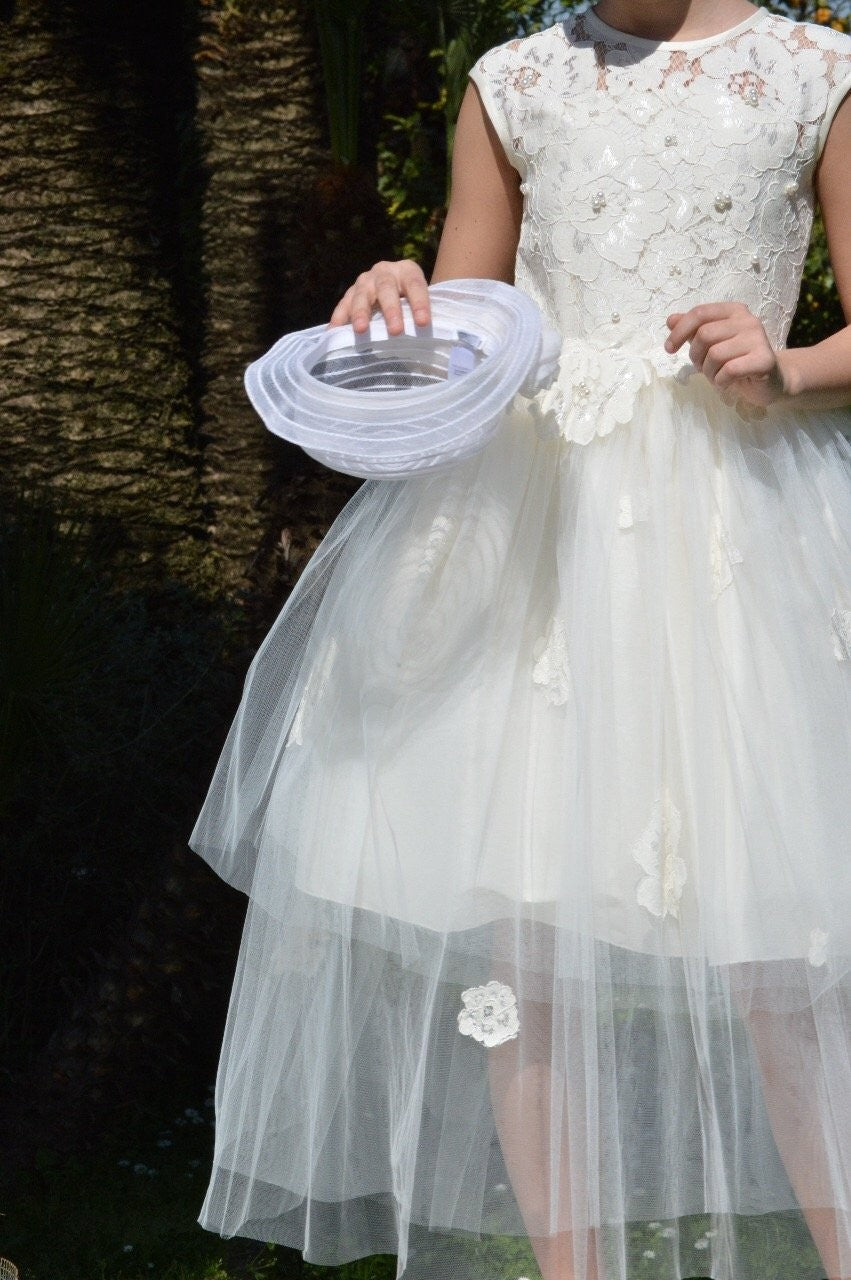 Abito Lungo Bambina Cerimonia Comunione Elegante Principesco Bianco Lesy 028316 - LESY - LuxuryKids