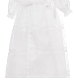 Abito Lungo Da Cerimonia Battesimo in Raso e Tulle Bianco Neonata Les Petites Enfants DAMIANA - LE PETITS ENFANTS - LuxuryKids
