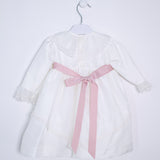 Abito Manica Lunga Elegante Raso Battesimo Panna 5642 Ponto Per Ponto - PONTO POR PONTO - LuxuryKids