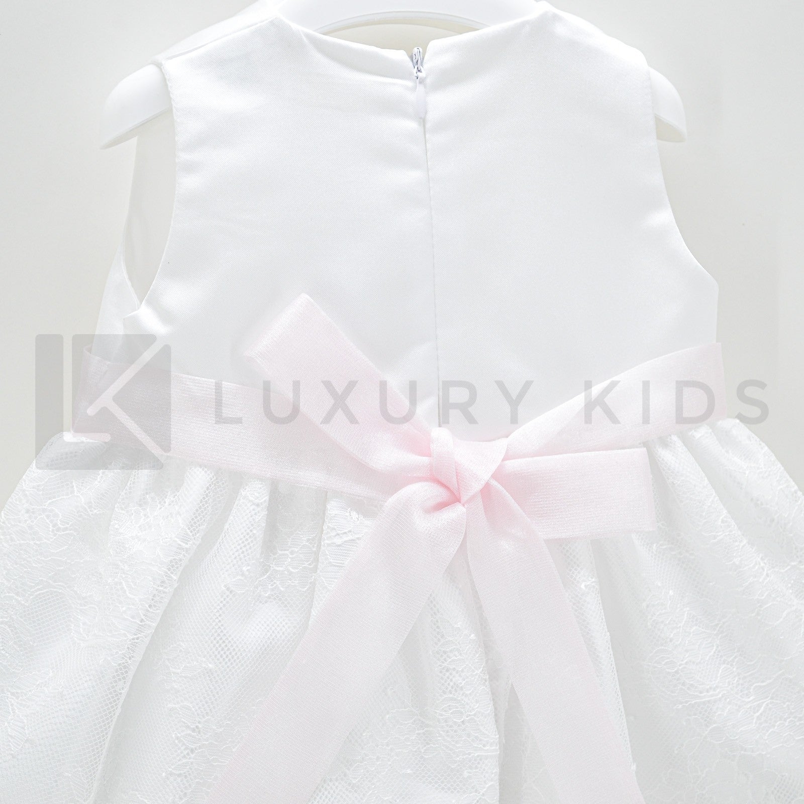 Abito Smanicato Con Culotte In Raso Bianco Con Gonna In Pizzo Neonata Ninnaoh E2076 - NINNAOH - LuxuryKids