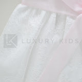 Abito Smanicato Con Culotte In Raso Bianco Con Gonna In Pizzo Neonata Ninnaoh E2076 - NINNAOH - LuxuryKids