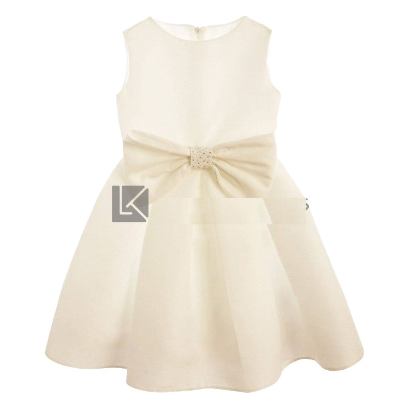 Abito Smanicato Elegante In Rasatello Di Cotone Bianco Con Fiocco Bambina Bufi B461A - BUFI - LuxuryKids