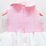 Abito Smanicato Elegante Con Corpetto Rosa E Tulle A Pois Neonata Isabel 43078 - ISABEL - LuxuryKids
