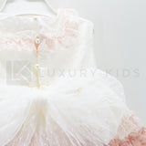Abito Smanicato Elegante In Tulle Panna A Balze Rosa Bambina Carmy 2009 - CARMY - LuxuryKids