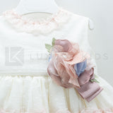 Abito Smanicato Elegante In Tulle Panna A Balze Rosa Neonata Carmy 2009 - CARMY - LuxuryKids