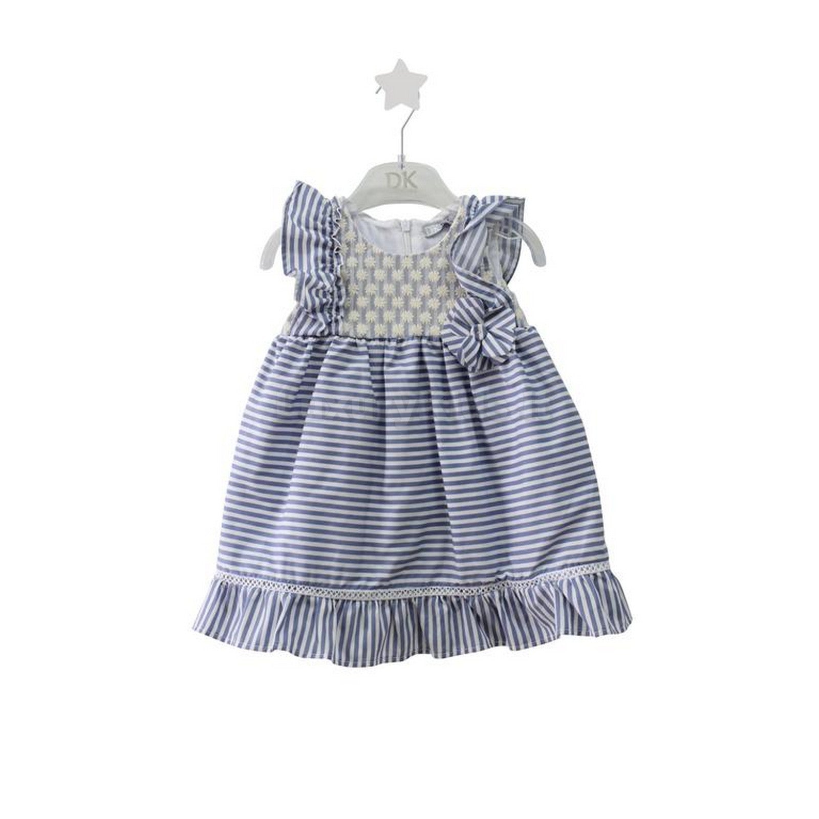 Abito Smanicato In Cotone A Righe Bianco E Blu Neonata Dr Kid 391 - DR.KID - LuxuryKids