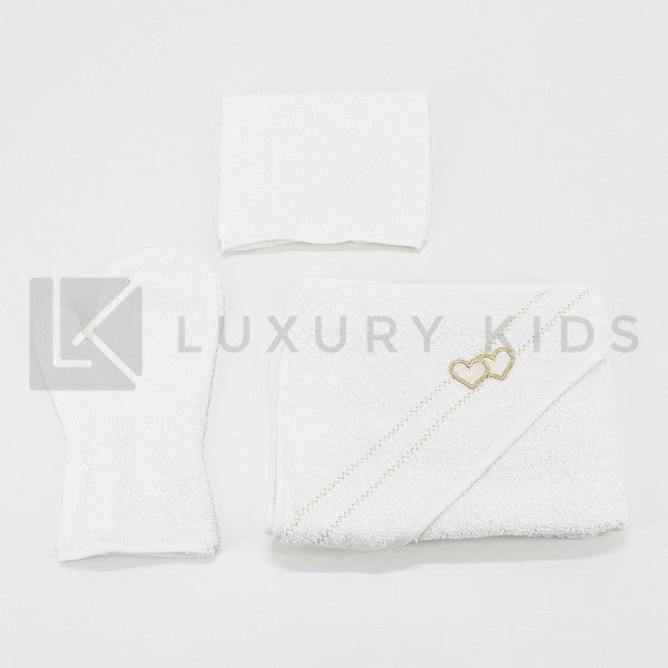 Accappatoio Asciugamano E Guantone In Spugna Bianca Neonata LA SARTORIA DEI PICCOLI LA351 - LA SARTORIA DEI PICCOLI - LuxuryKids